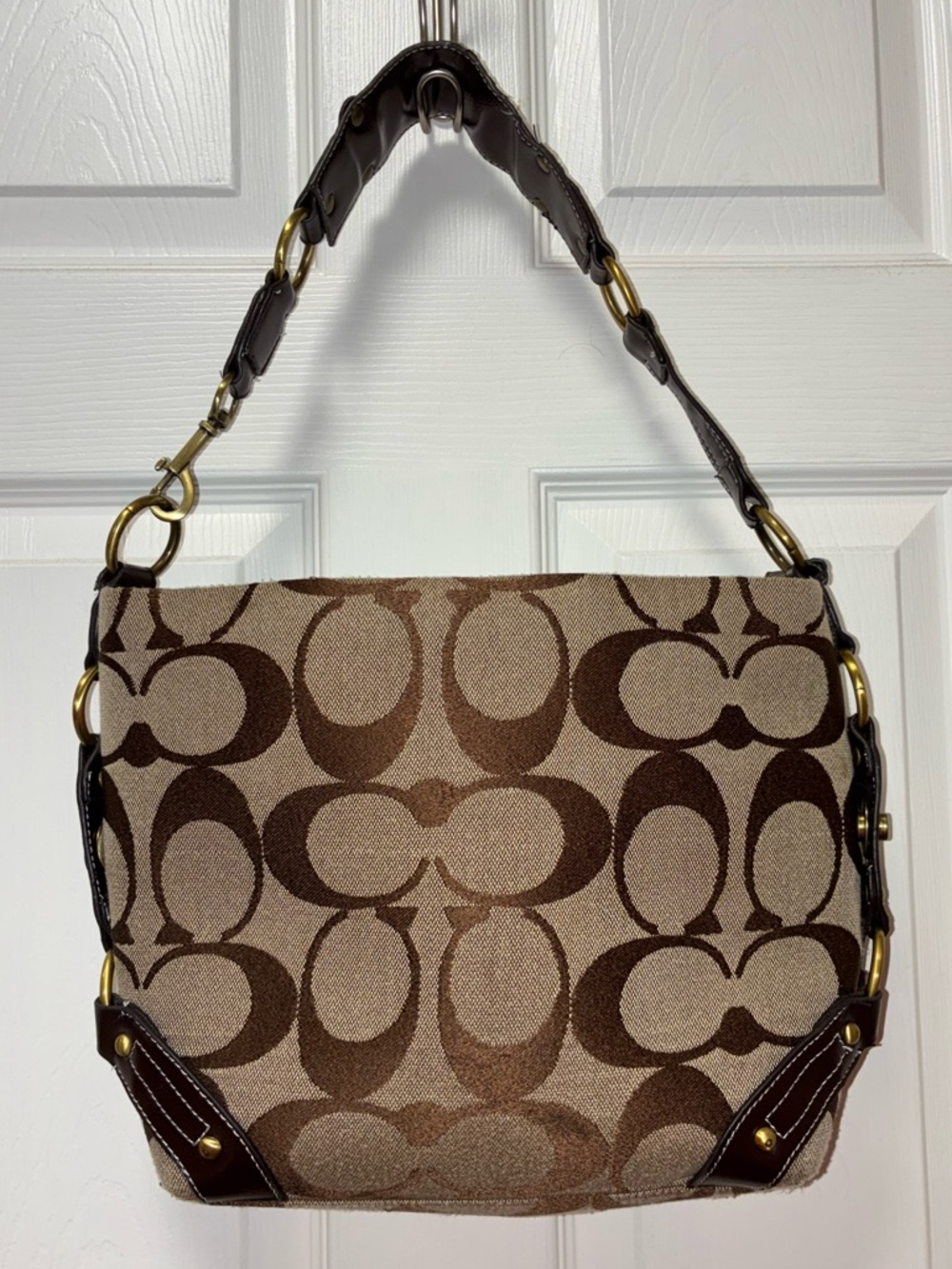 Vintage Coach Y2K Jacquard Signature Monogram Canvas & Leather Hobo Bag #1202 - Picture 2 of 16